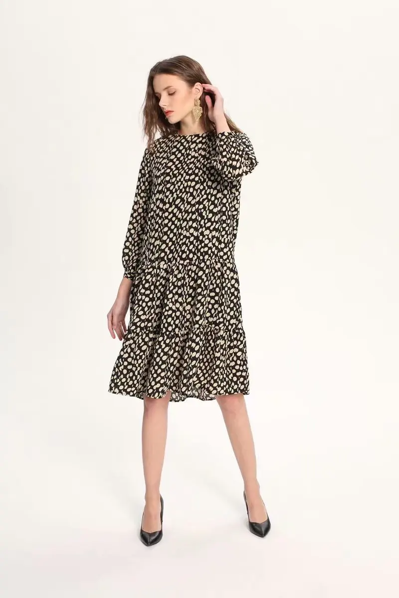 

Western Style 2019 Spring New Style Polka Dot Printed Loose-Fit over-the-Knee Mid-length Base Skirt GIRL'S Dress Dress Women's