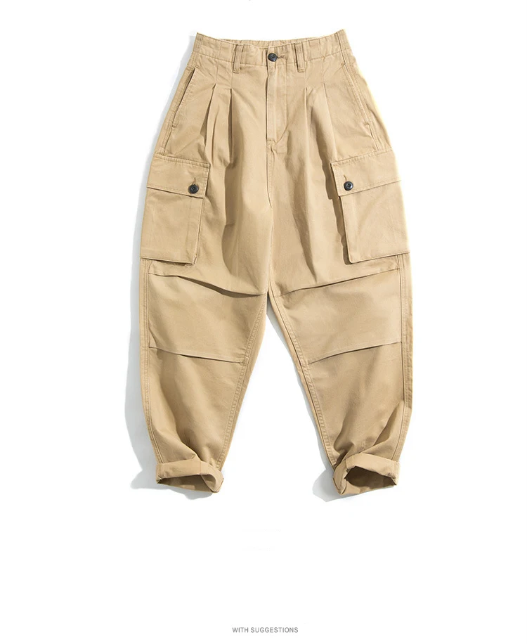 Japanese retro big pocket haren pants high waist drop feeling radish pants thin pants men