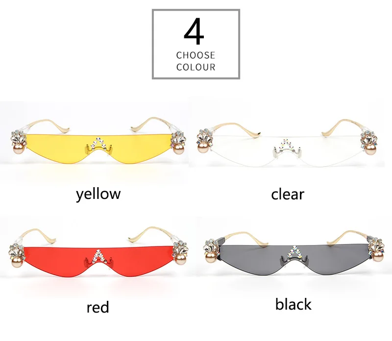 Роскошные Винтажные Солнцезащитные очки с кошачьим глазом, украшенные бриллиантами и жемчугом, треугольные солнцезащитные очки без оправки, солнцезащитные очки со стразами для женщин, женские очки