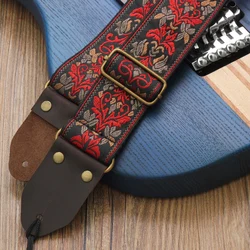 Vintage Floral Bohemian Embroidered Leather Guitar Strap