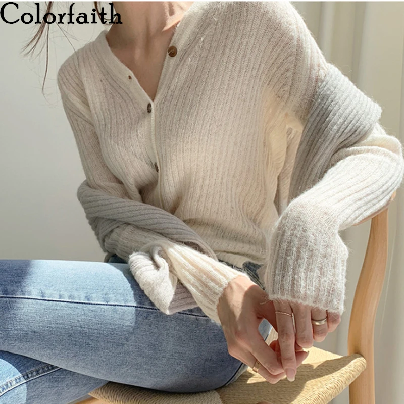 

Colorfaith 2020 Autumn Winter Women's V-Neck Sexy Knitwear Stylish Knitted Button Cardigans Korean Lady Sweaters SWC2205