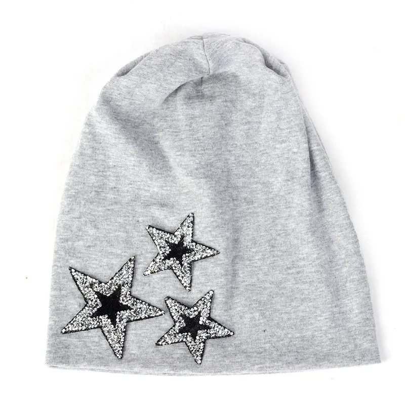 Black gray Charmwood для женщин зимние громоздкие Skullies шапочки со звездами Стразы хлопковые шапки для дам женские модные мешковатые однотонные кепки - Цвет: Black gray