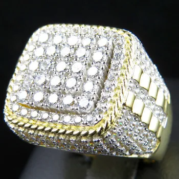 

Vintage male Hiphop ring 925 Sterling silver Pave Zircon cz Statement Engagement Wedding Band Rings for men Finger Party Jewelry
