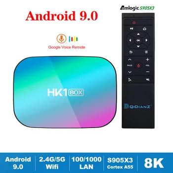 

HK1 BOX Android 9.0 TV Box Amlogic S905X3 BT4.0 LAN 1000M 8K 2.4G/5G Dual Wifi Set Top Box Google Voice Media Player 4GB 128GB