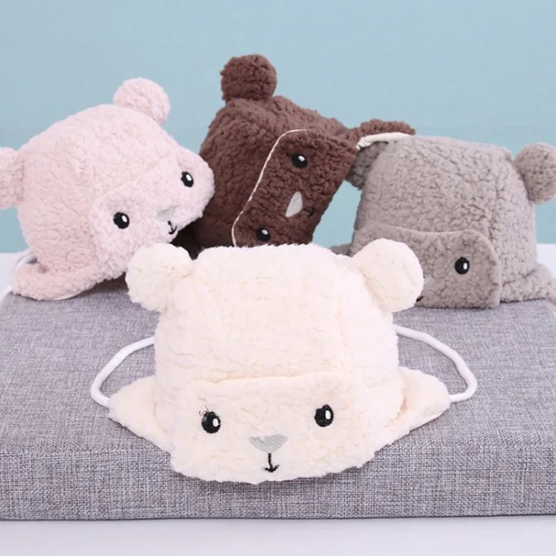 

New Cute Bear Baby Earmuffs Hats Winter Velvet Warm Infant Caps Cartoon Soft Beanie Cap for Baby Boys Girls Hats Photography