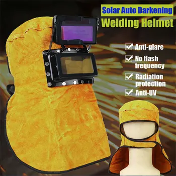 

Solar Auto Darkening Welder Mask 1/15000S Anti-Glare Lens Protect Welding Helmet Grinding Yellow Leather Hood Shade Adjustment