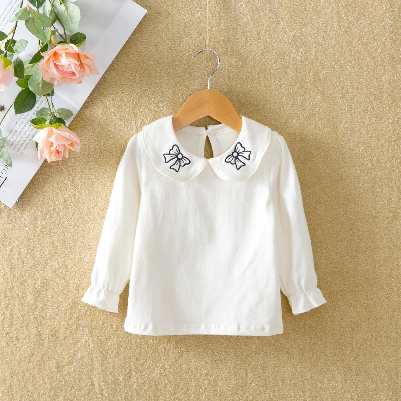 baby girls clothes spring t-shirts long-sleeve lovely princess tshirt cotton o-neck female children clothing top tees - Color: white