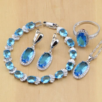 

Blue Cubic Zirconia White CZ Jewelry Sets 925 Sterling Silver Decorations For Women Earrings/Pendant/Necklace/Rings/Bracelet