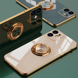 Coque de luxe en Silicone avec anneau en métal pour iPhone, étui souple avec support pour iPhone 12, 11 Pro, Xs Max, Mini SE, X, XR, 7, 8 Plus 