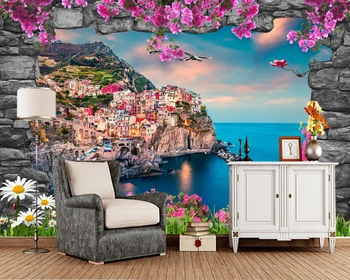 

Papel de parede 3D nature backgrounds buildings sea wallpaper,living room bedroom wall papers home decor restaurant mural