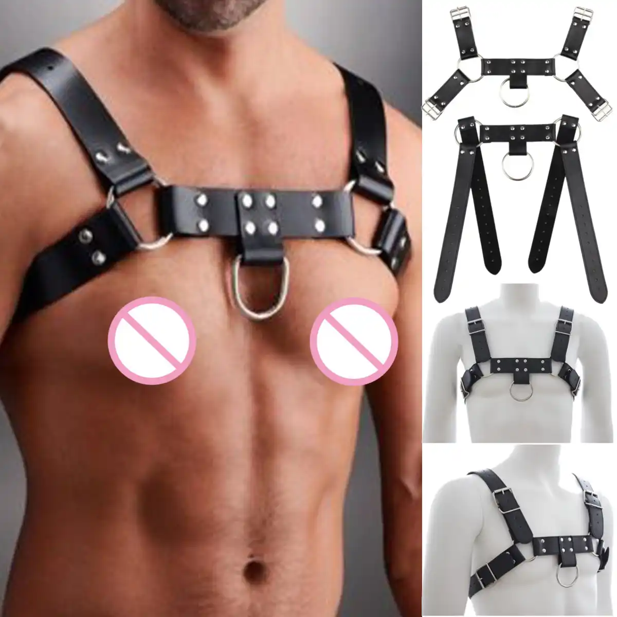 男性ボンデージハーネス男性 Pu レザーでゲイ男性ボンデージ大人ゲーム調節可能なバックルボディ胸ハーネス衣装 タンク Aliexpress