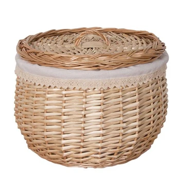 

Rattan Basket with Lid,Fruit/Egg Basket,Wicker-Weaved Baskets,Knitting Basket for Kitchen Storage,29X18X23CM