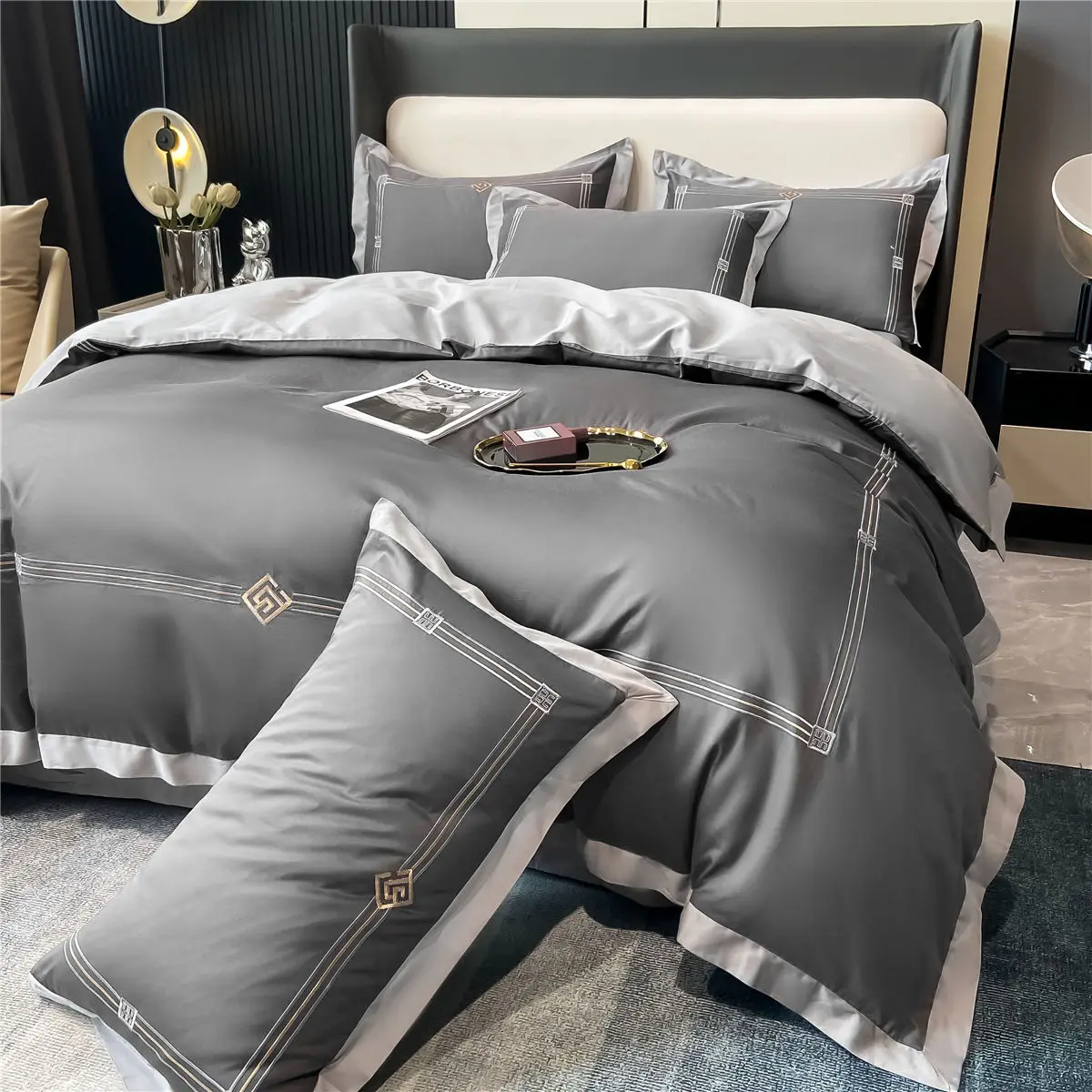 OLOEY Bedding set Egyptian cotton 100S Phnom Penh duvet cover flat sheet pillowcases Soft bed sets Embroidery