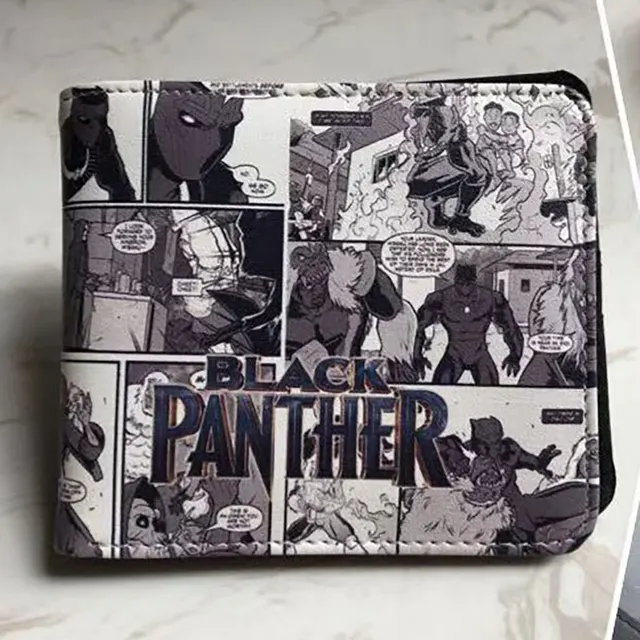 Marvel Men Wallet Q Version Captain America SpiderMan Wallet Men Comic Version Super Heroes Wallet Women with Card Holder Wallet Panther Comic