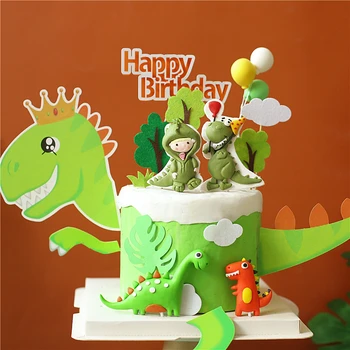 

Cartoon Cute Dinosaur Cupcake Cake Topper Baby Child Birthday Party Supplies Cake Baking Decorative Cake Decor