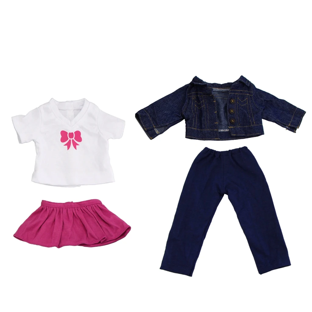 4pcs Jeans Suit Clothes For 18 inch  Doll Our Generation Doll Shirt Tops Outfits Jacket Trousers Pants Dress Skirt Shoes Accs