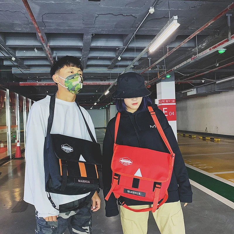 

Popular Brand Canvas Message Bag Street Snap Hip Hop Hong Kong Style Men And Women Crossbody Bag Large Capacity Fixed Gear Bag S