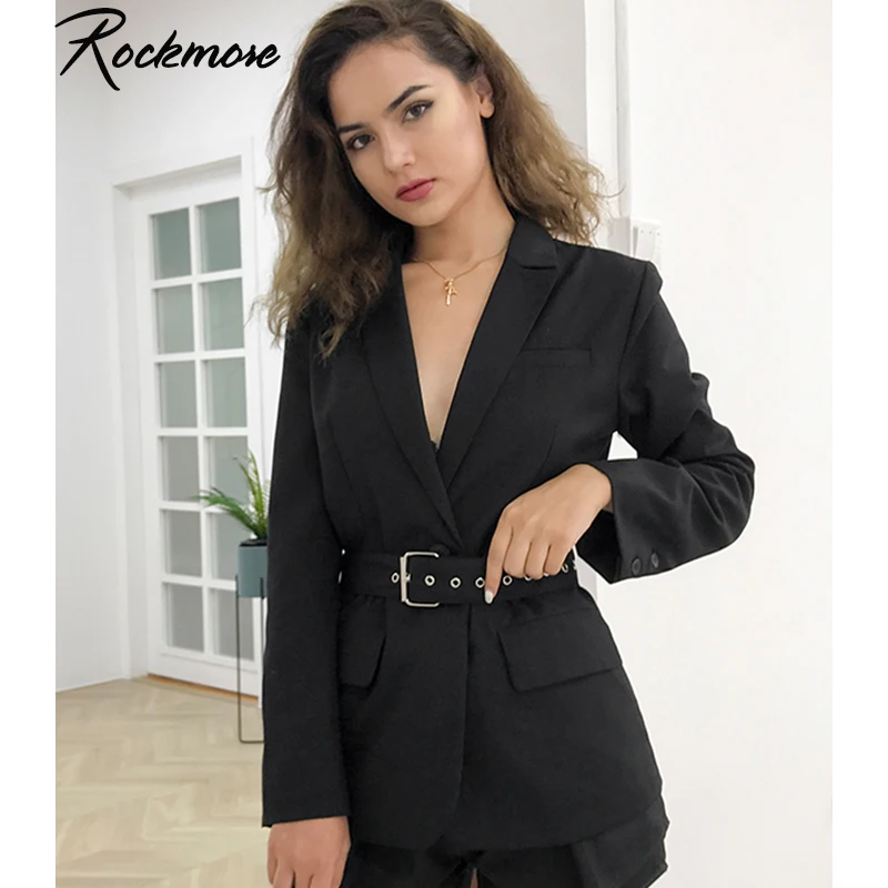 Женский блейзер с бантом Rockmore Клубные пиджаки поясом Осеннее черное пальто