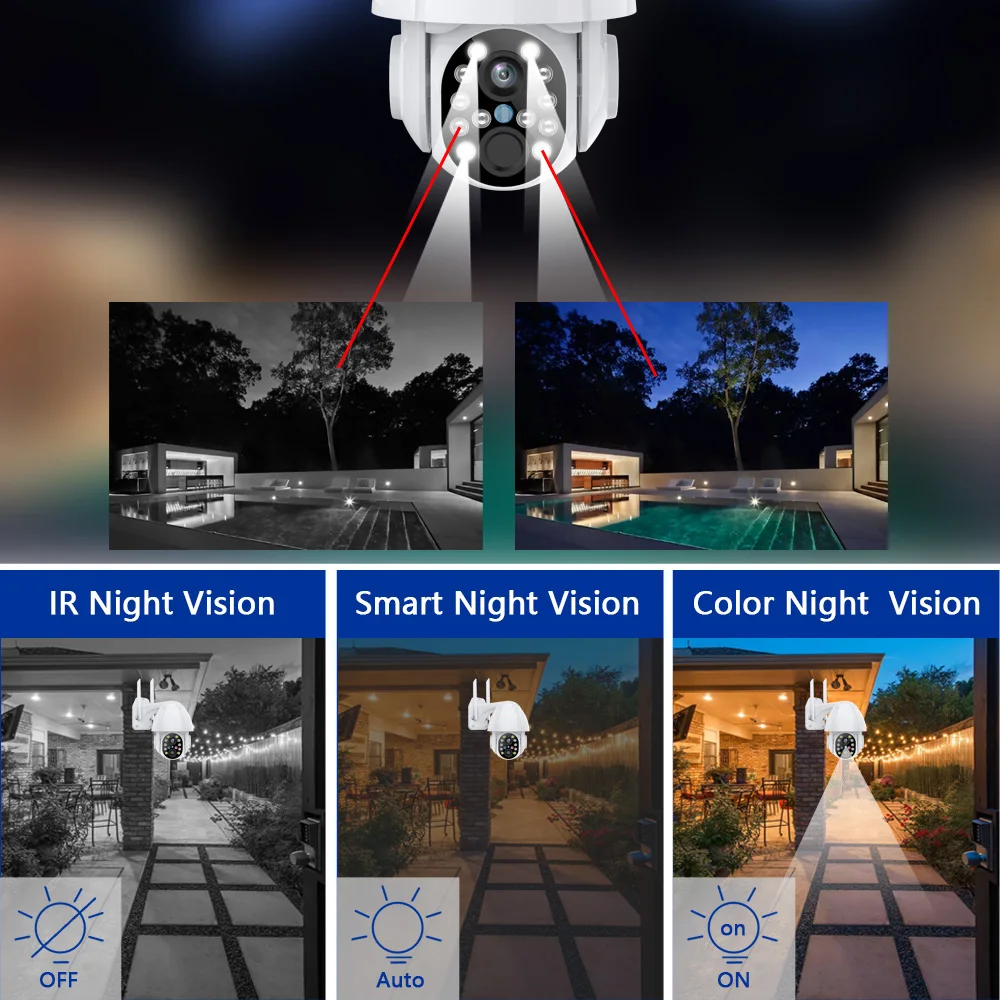 WIFI Security Camera Outdoor Video Surveillance External Protection Recorder PTZ AI Auto Tracking CCTV 4X ZOOM Color Night