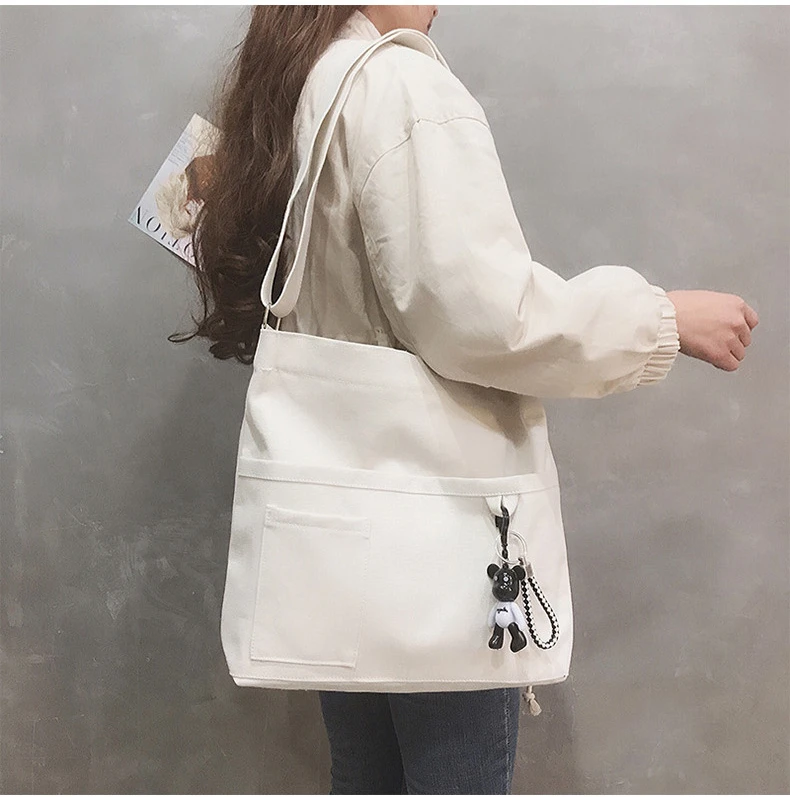 New Lady's Cross-body Bag Canvas Art Plain Color Single Shoulder Bag College and High School Remedial Bag Class Bag
