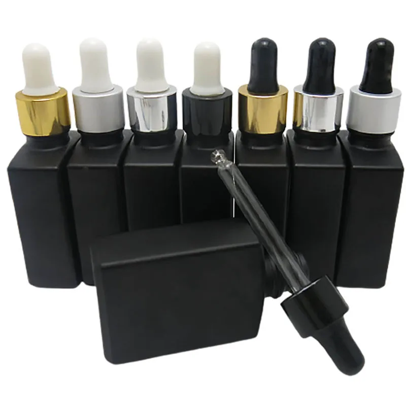 12 x 30ml Empty Frost Black Square Flat Glass Bottles With Aluminum Dropper 1oz Container for E liquid | Красота и здоровье