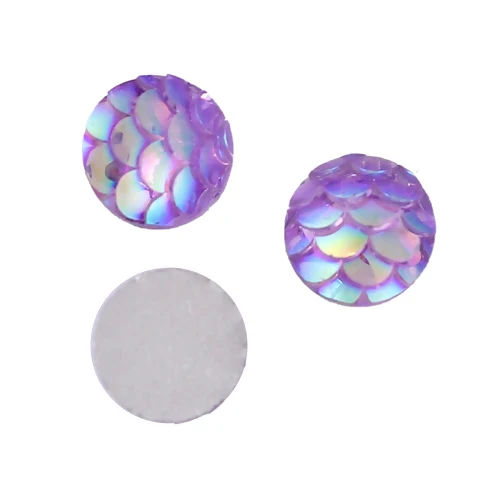 50PCs 8mm/12mm Resin Round Mermaid Fish Dragon Scale Dome Seals Cabochon Royal Blue AB Color For DIY Earring Jewelry Making