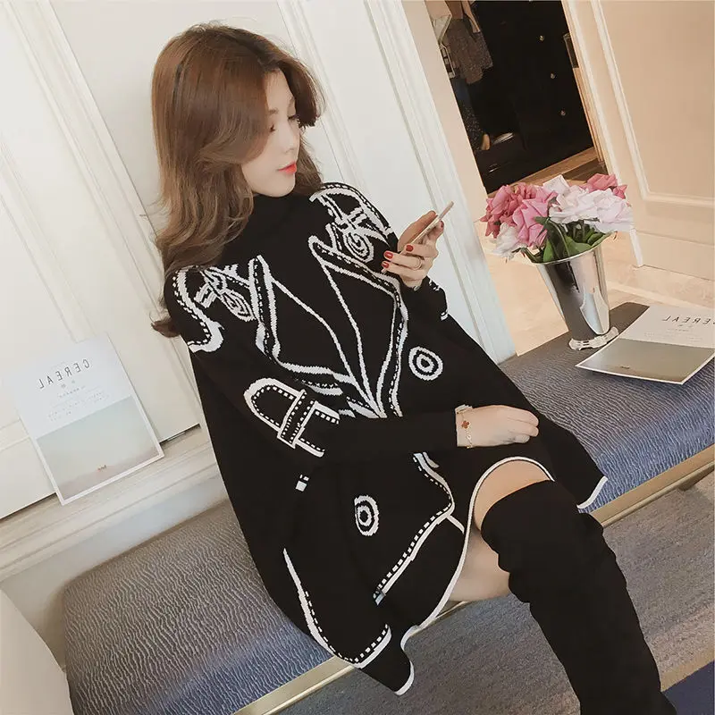 2020 Autumn And Winter New Korean Version Of The Long Section High Collar Pullover Sweater Cloak Female Bat Shirt Coat |