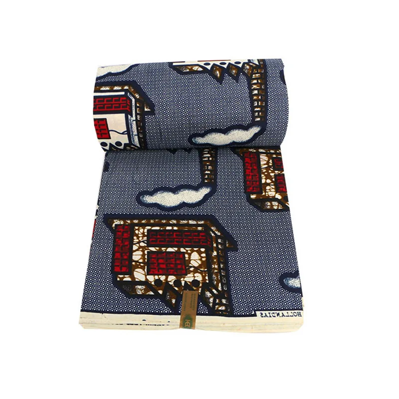 

2020 Wax Fabric Houses Print Gray Fabric African Ankara Real Dutch Wax 6 Yards\set