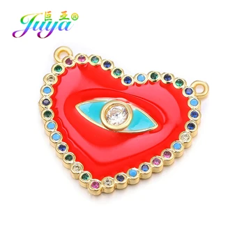 

Juya DIY Multicolor Rainbow Crystals Enamel Greek Evil Eye Heart Charms For Handmade Pendant Necklace Making