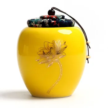 

Candy Colors Ceramic Tea Caddy Golden Lotus Tea Sealed Package Can Portable Kitchen Spices Jar Painted Storage Tank Container