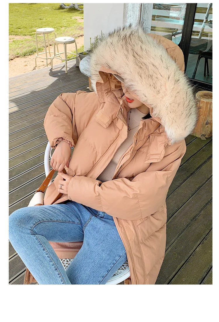 Photo Shoot New Style Best Friend Korean-style Hooded Large Fur Collar INS down Jacket Medium-length Cotton Coat WOMEN'S Co