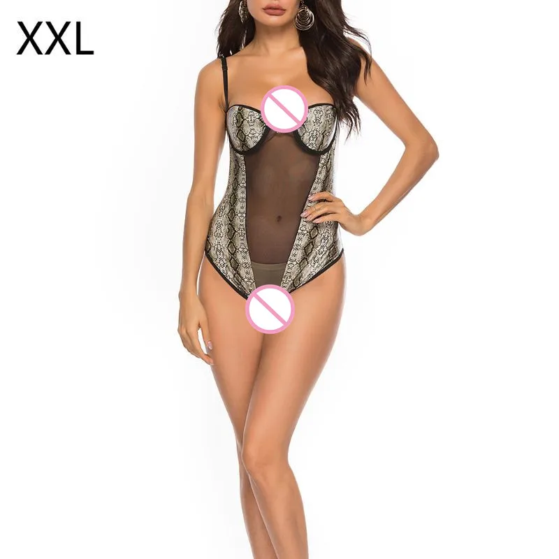 Women Sexy Snake Pattern Lace Chest Lingerie Clubwear Bodysuit Underwear