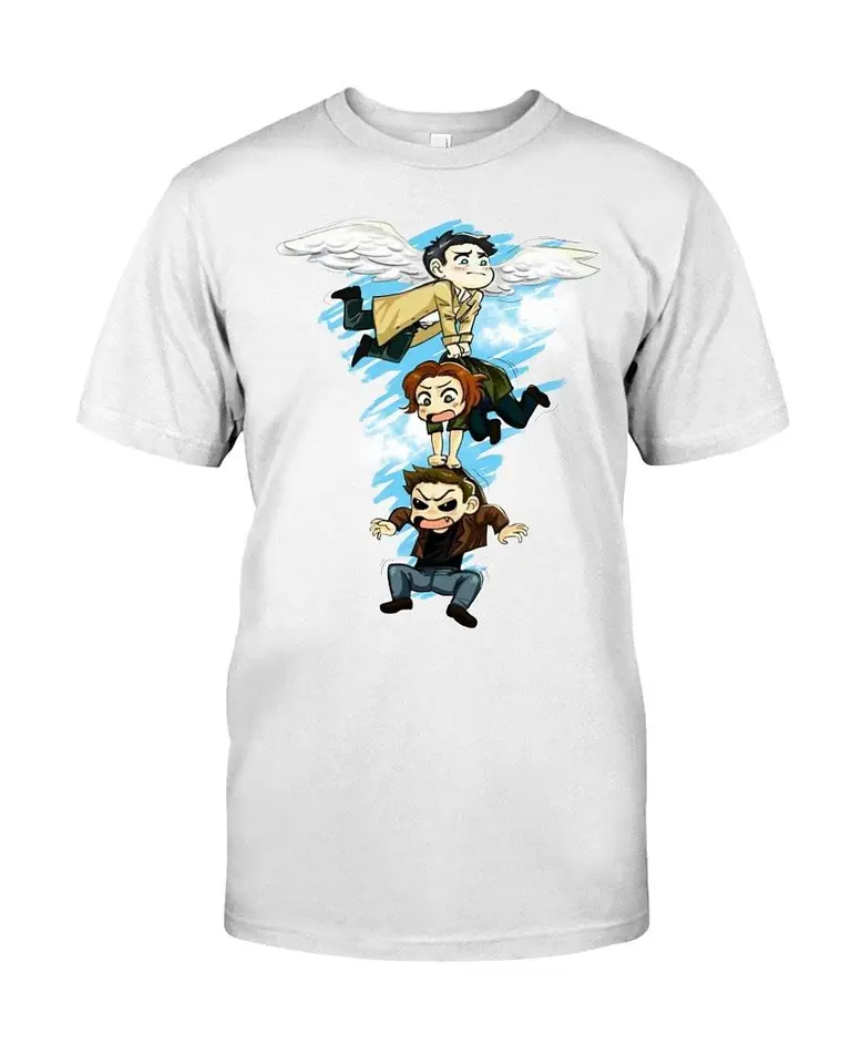 Supernatural Chibi Team Castiel Angel Dean Sam Winchester White T