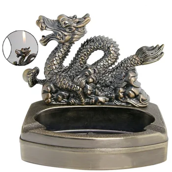 

Chinese Luck Dragon Ashtray With Refillable Gas Lighter Smoking Accessories Home Decoration Creative Retro Animal Ashtray