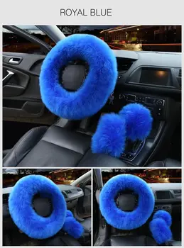 

Winter Warm Plush Fuzzy Car Steering Wheel Cover for Women Fluffy 3Pcs Set Fashion Wool Fur Soft Furry Blue Pink Red Purple