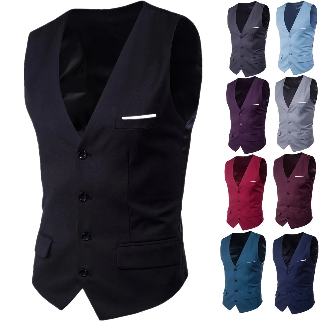 

Large Size 2017 Autumn And Winter New Products Men Slim Fit 9-Color Waistcoat Men's Business Casual Single Breasted Waistcoat
