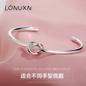 

high quality 12mm size Tie Knot Bracelet open Bangles Simple 100% 925 Sterling Silver Bangle Women Gift Bracelets Fine Jewelry