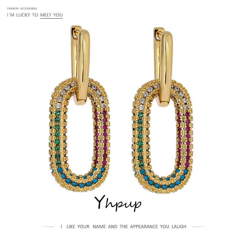 Hoop-Earrings Jewelry Geometric Gold-Plated Yhpup Cubic-Zirconia Fashion New Gift Copper