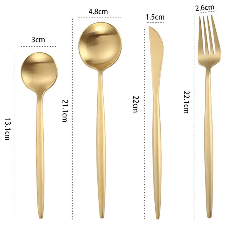 

Factory 4pcs Golden Cutlery Dinnerware Set Beautiful Titanium Tableware of Teaspoon Spoon Knife and Forks 18/10 Stainless Steel