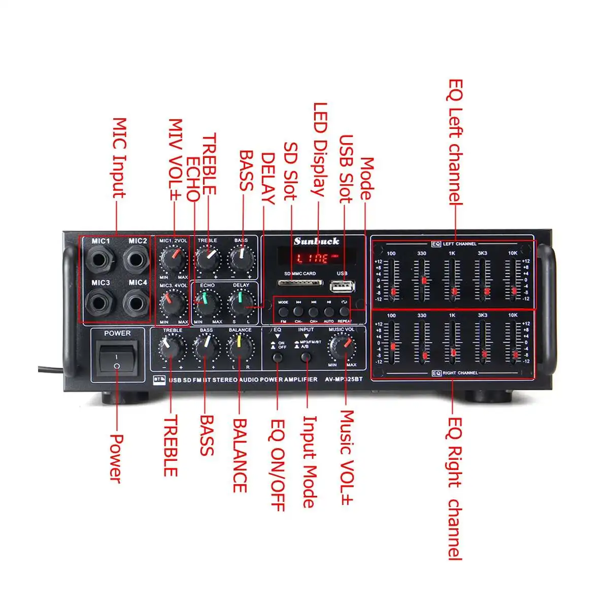 2000W 110-240V bluetooth Мощность усилитель Системы звук стерео приемника Поддержка 4 способ микрофон Вход для дома Театр