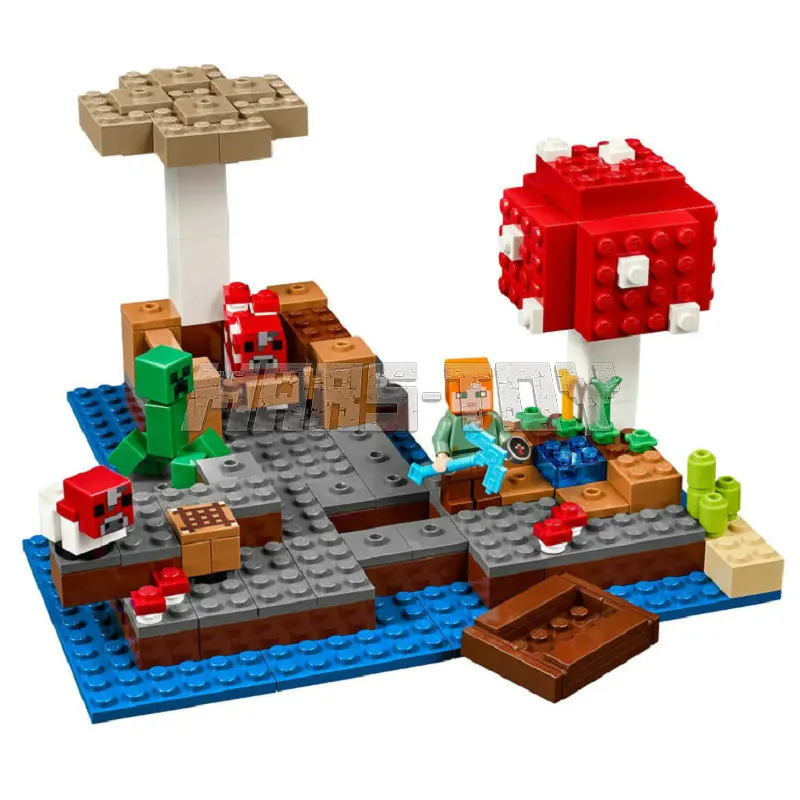 The Mushroom Island Building Blocks With Alex Cow Action Figures Compatible 21129 My World Brick Set Gifts Toys