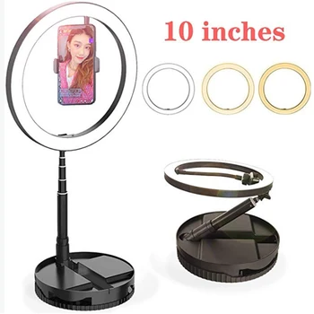 

10in Retractable LED Selfie Ring Light With Stand And Phone Holder Stretch Portable For Outdoor/Live Stream/Makeup