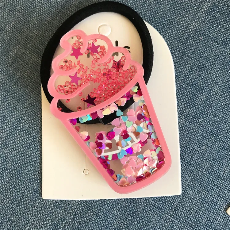 Сердце с блестками, мороженое, детские заколки для волос, резинка для девочек, детские резинки для волос, конский хвост, аксессуары для волос