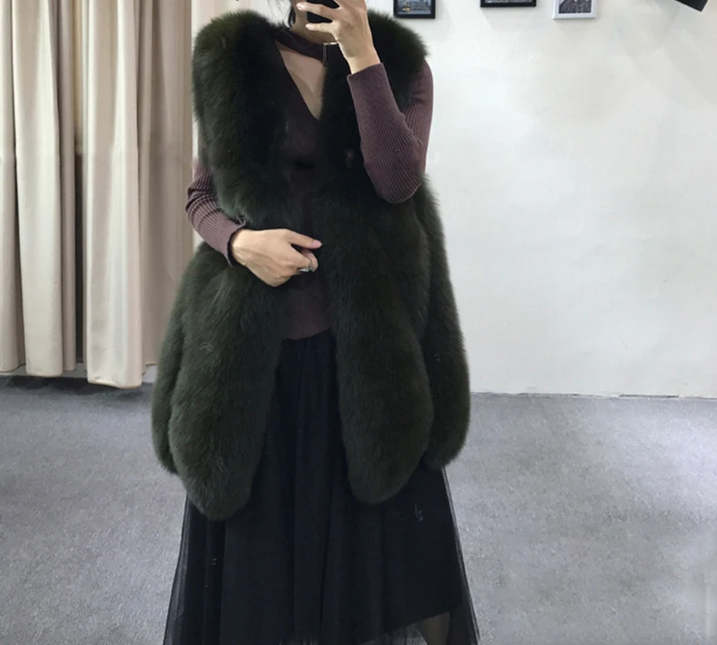 Зимний женский модный роскошный жилет из лисьего меха