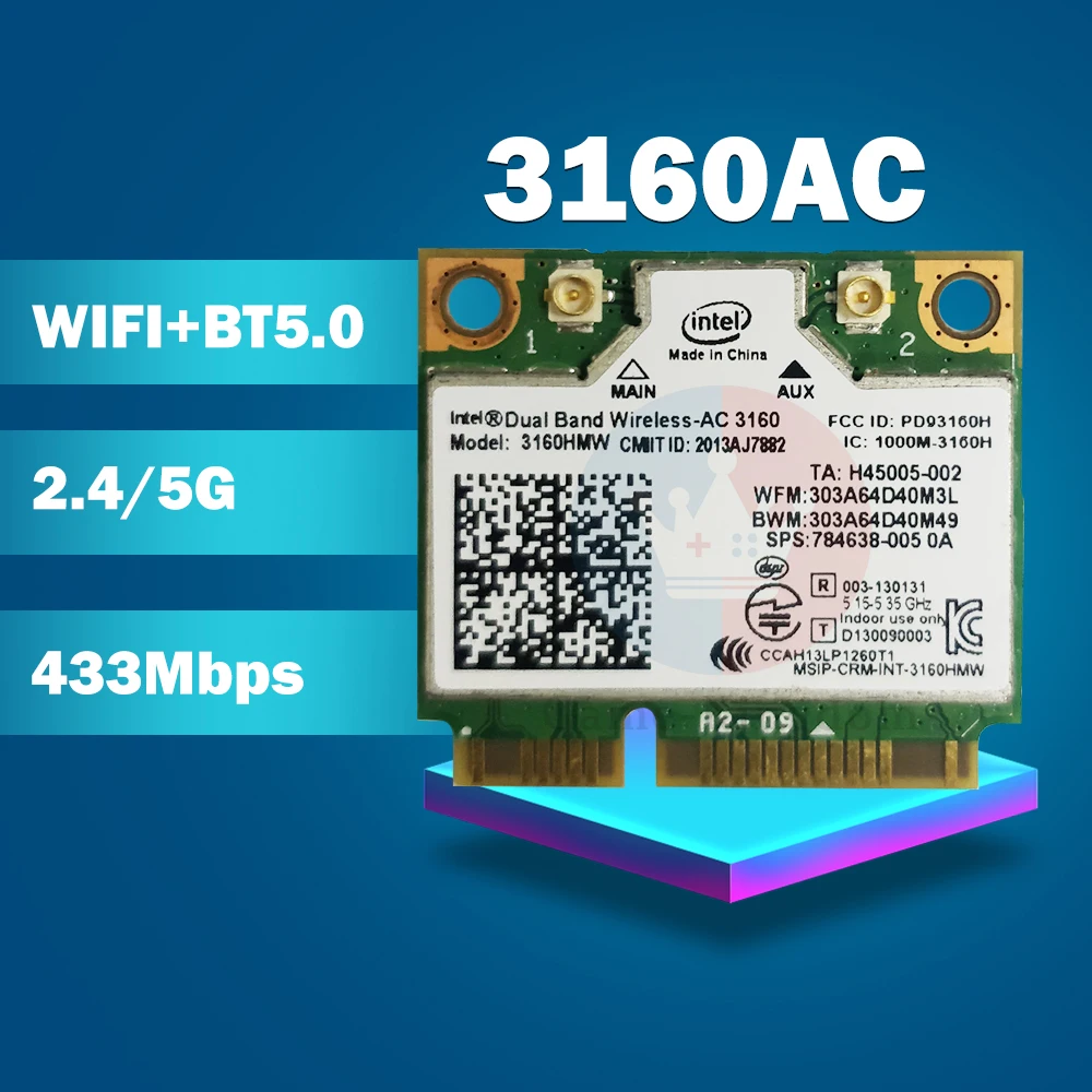 Двухдиапазонная беспроводная Wi-Fi-AC3160 3160HMW AC 3160AC Half Mini PCI-e Wi-Fi 802 11 ac + Bluetooth 4 0 433