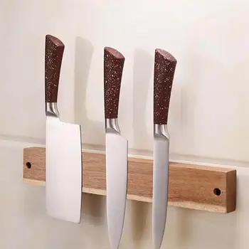 

1pc Wooden Magnetic Knives Storage Holder Wall Mounted Knives Rack (Light Brown)