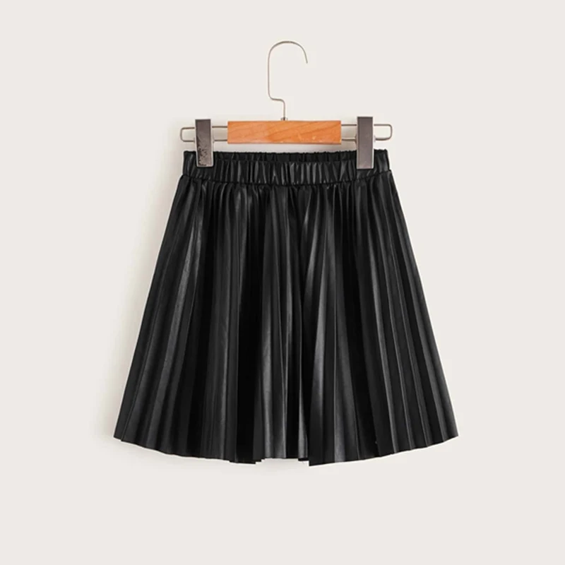 SHEIN Kiddie/черная плиссированная повседневная юбка с эластичной резинкой на талии для девочек; детские штаны; коллекция года; детские короткие юбки с высокой талией; сезон осень