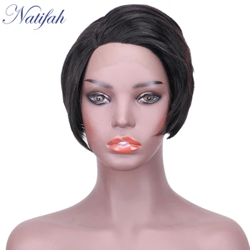 

Natifah Black Straight Natural Hair Wigs Cospaly Wig 8inch Short Hair Extension Side Part for African American