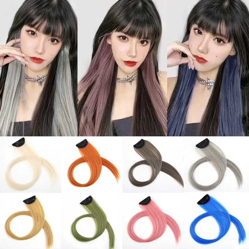 

50cm Ear-dyeing Color Wig Piece Seamless Invisible Gradient Hair Extension Clips Highlighting Color Female Straight Hair Bundle