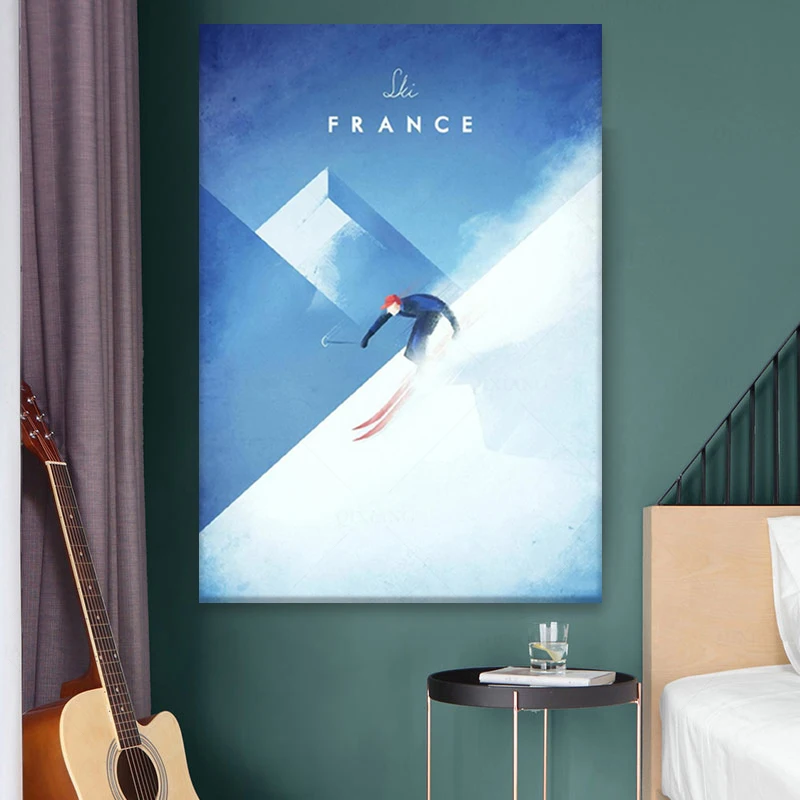 Ski France Minimalist Travel Canvas Painting Wall Art Pictures Prints Home Decor Poster Decoration For Living Room | Дом и сад